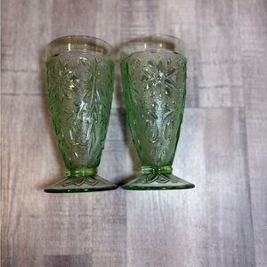 Set of Two Vintage Indiana Glass Company Chantilly Green Tumblers